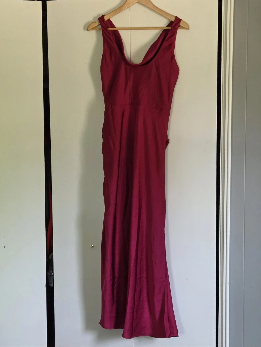 Abercrombie & Fitch Ruched Cowl-Neck Maxi Dress in Burgundy
